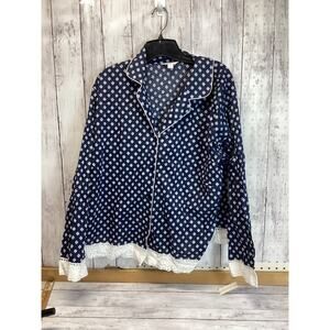 Separates Women Plus Size Mini Floral /Lace Trim Sleep Shirt, Navy Blue Size: 2X